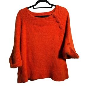 Christiane Celle Calypso Orange Angora Nylon 3/4‎ Sleeve Sweater Womens M Bright